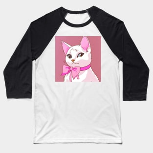 White cat with pink bow Baseball T-Shirt